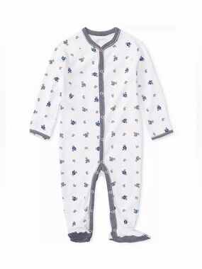 Polo Ralph Lauren White and Blue Bear Cotton Footie with Striped Details